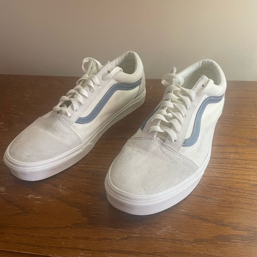 Vans Mens Old Skool Low Top Shoes Suede White/Marshmallow/Blue Size 11